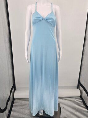 Vintage 1970s LUV Powder Blue Grecian Twist Front Slip Gown/Evening Dress (XS)